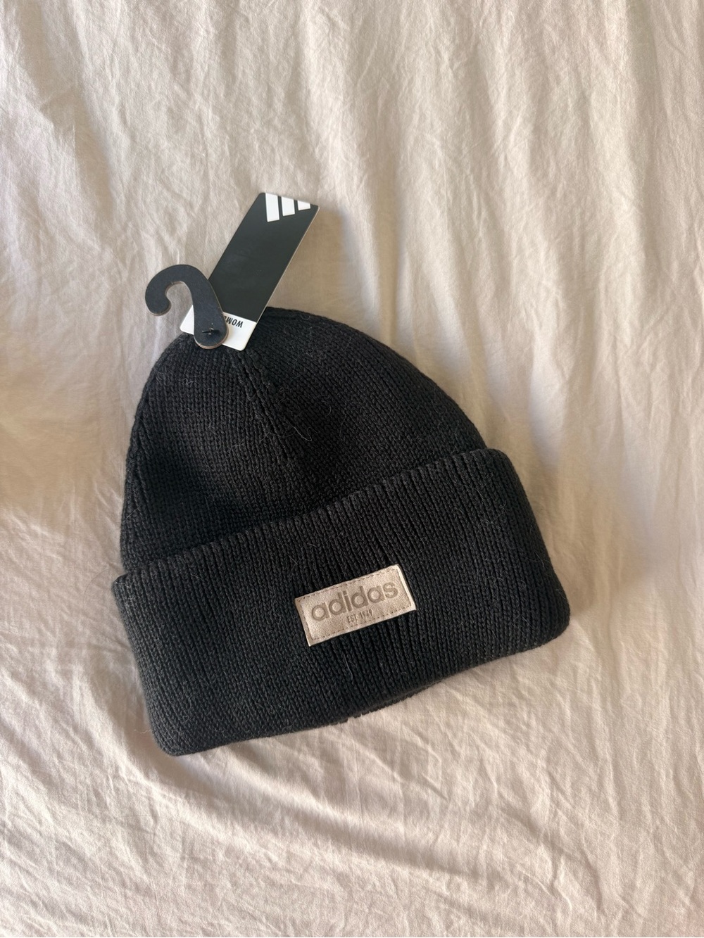 adidas unisex Black Cuffed Knit Hat with Logo Patch